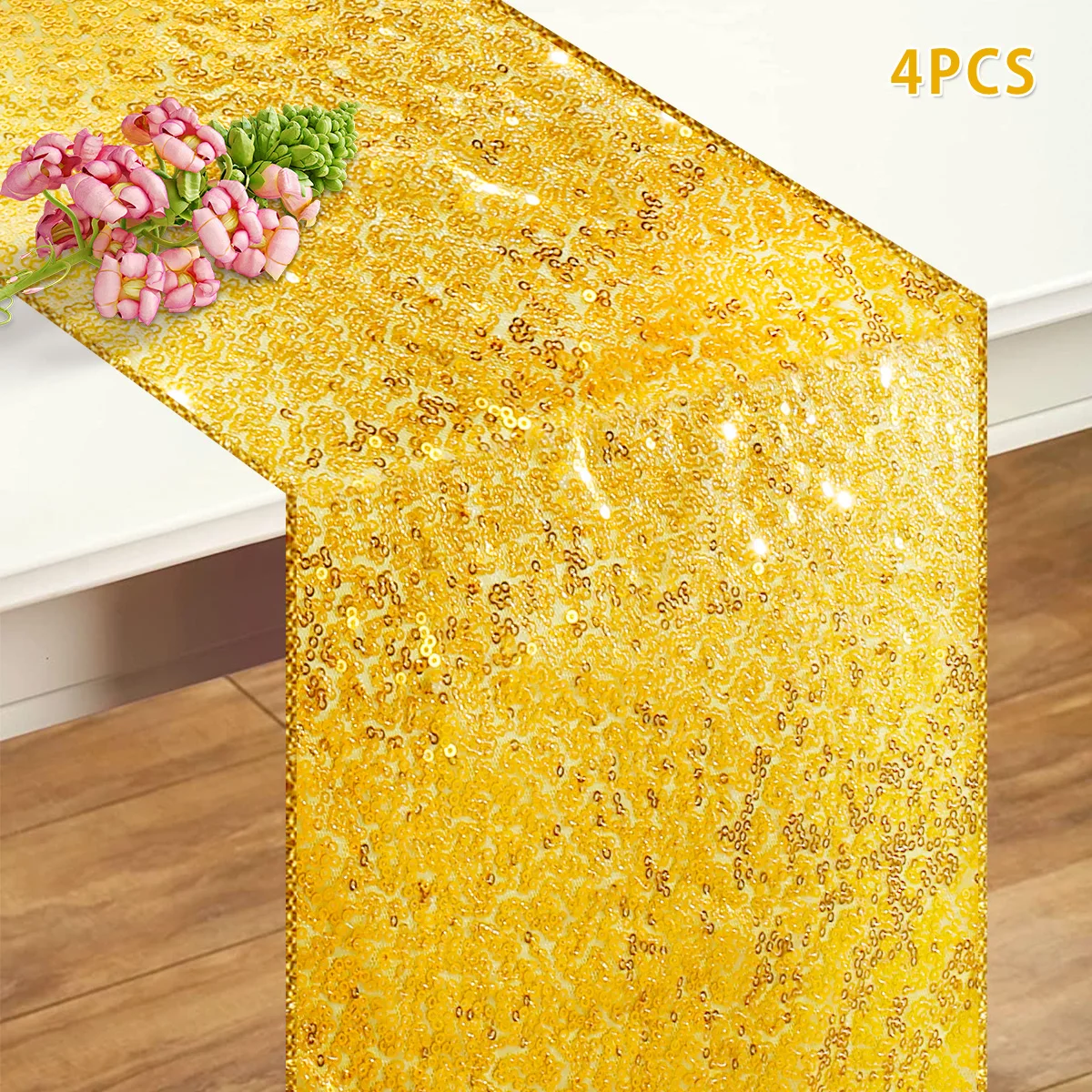 

4pcs Glitter Table Runners 12X108 inch Sequin Tablecloth Table Cover Supplies for Banquets Dinner Birthday Party Wedding Decor
