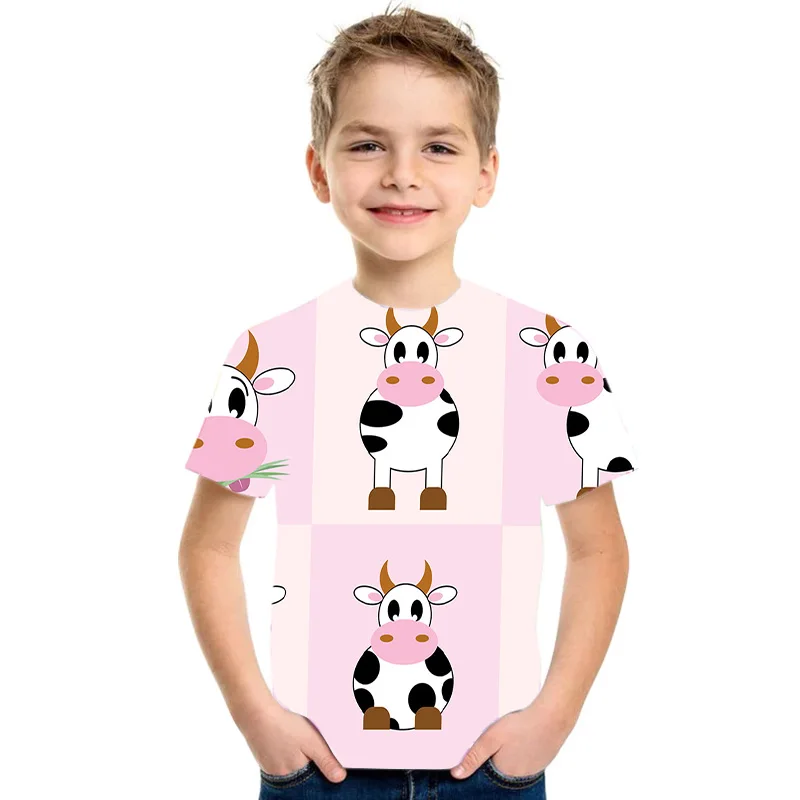 

2021 New Summmer Kids T-shirt Hot-sale 3D Printed Cartoon Cows Short-sleeves Casual Oversized O-neck Streetwear Tops