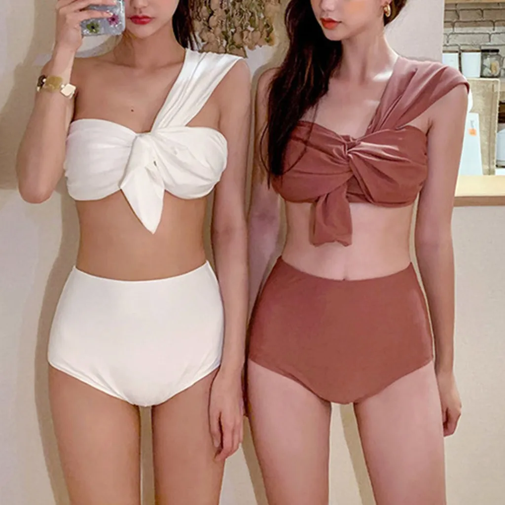 Купальник женский купальник бикини два предмета Одноцветный на плечах с бантом