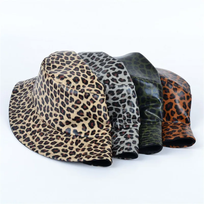 

LDSLYJR pu Leopard print Two sides Bucket Hat Fisherman Hat outdoor travel hat Sun Cap Hats for men and Women