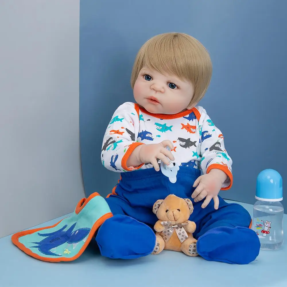 Реалистичные 23 "57 см куклы Reborn Baby Boy полностью силиконовые виниловые милые для