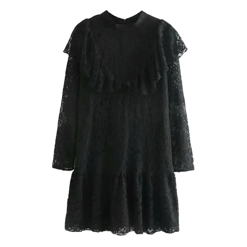 Женское элегантное кружевное мини-платье с длинным рукавом на молнии сзади