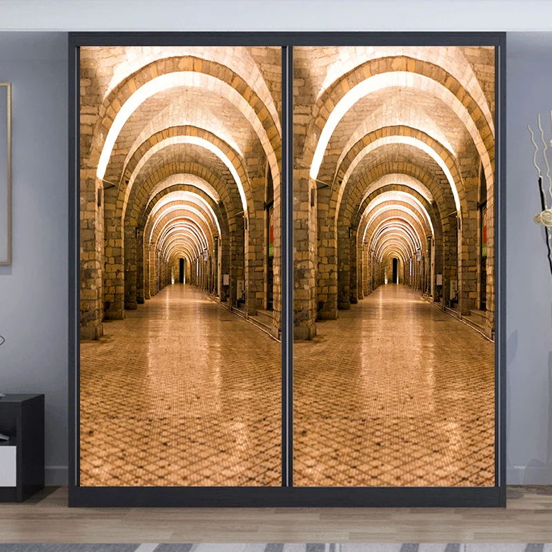

3D Европейская Архитектура Изогнутая Дверь коридор художественная роспись Настенная Наклейка Спальня раздвижная дверь декоративная живопись самоклеящиеся обои
