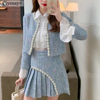 ciyesay new 2021 high end temperament womens autumn winter womens wool coat pleated high waisted skirt shirt tweed suit