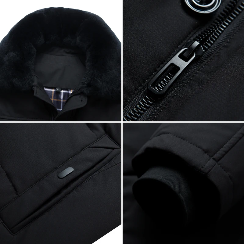 Куртка мужская зимняя на белом утином пуху со съемным натуральным мехом