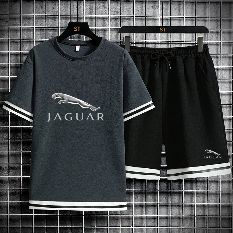 

2021 new JAGUAR car LOGO men's short-sleeved hot sale printed T-shirt sports and leisure suit short-sleeve summer 2-piece set