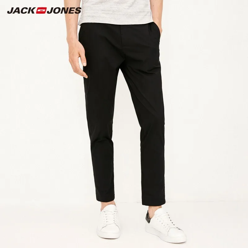 BLACK JackJones мужские Смарт повседневные лайкра ткань slim fit бизнес чистый цвет брюки мужские 218314501 - Цвет: BLACK