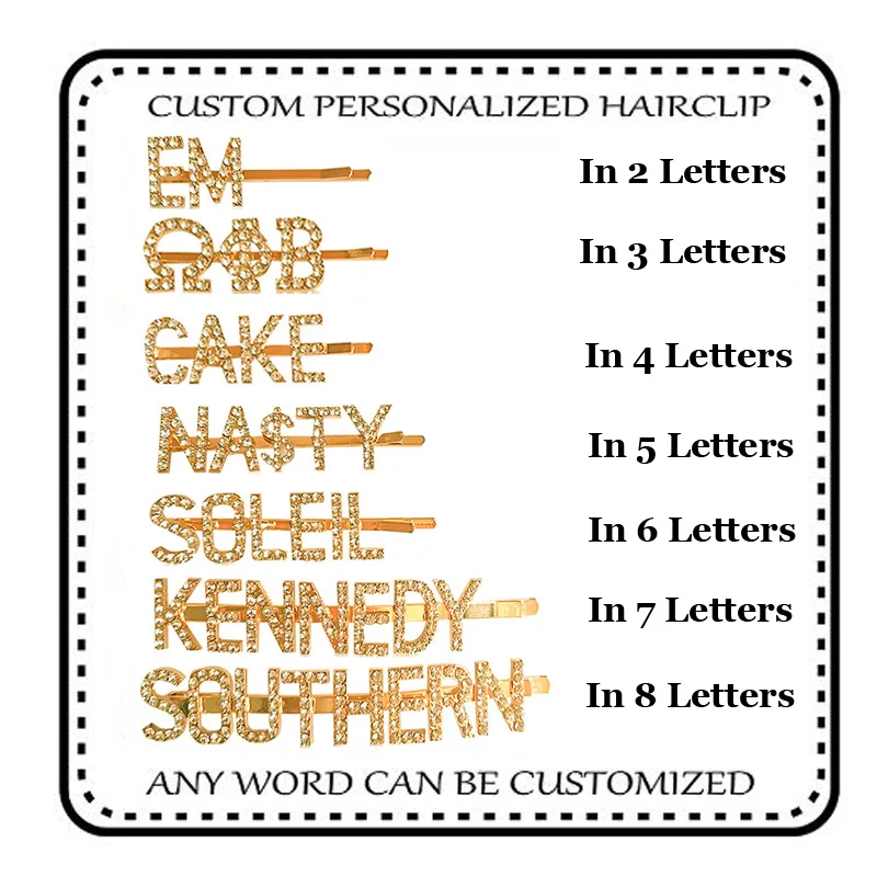 2020 заколки для волос с надписью на заказ золотистые покрытием
