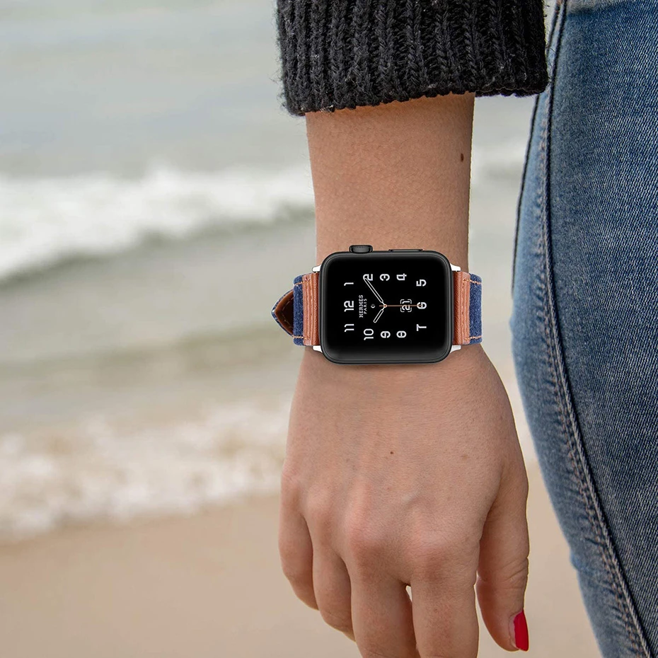 Ремешок нейлоновый кожаный для apple watch band 44 мм Iwatch series 6 5 4 3 Аксессуары смарт-часов