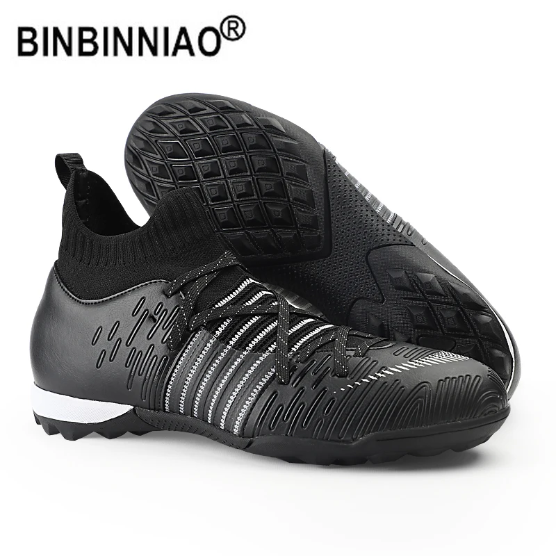 BINBINNIAO Football Shoes Men Futsal Flying Woven Breathable Football Boots Kids TF/FG Sneakers Soccer Cleats zapatos de futbol