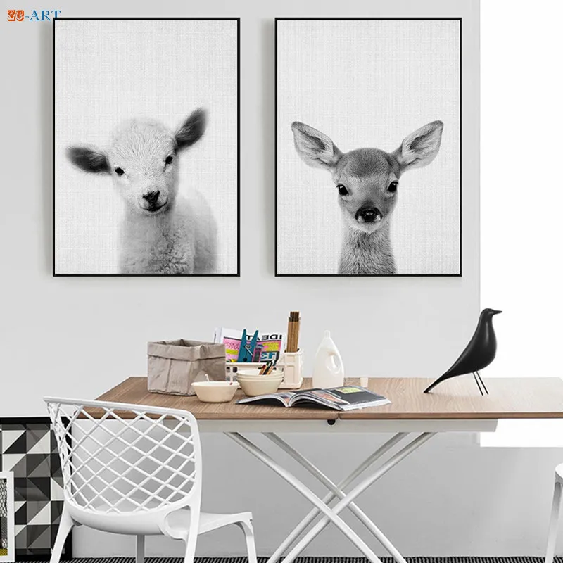 Настенная картина с лесными животными декор для детской комнаты черно белые