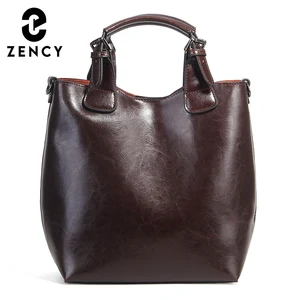 Сумка-тоут женская из натуральной кожи, в стиле ретро, кофейного цвета, Классическая, Черная