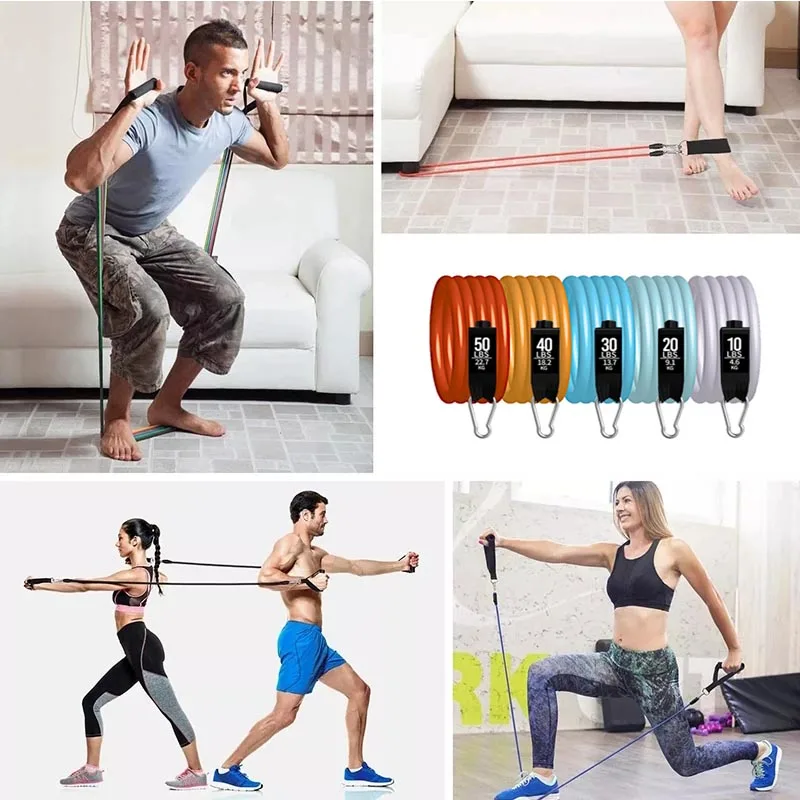 

5 Levels Resistance Bands Latex Yoga Pull Rope Fitness Elastic Strength Training Expander Gym Equipment Exercise Tube Band 11pcs