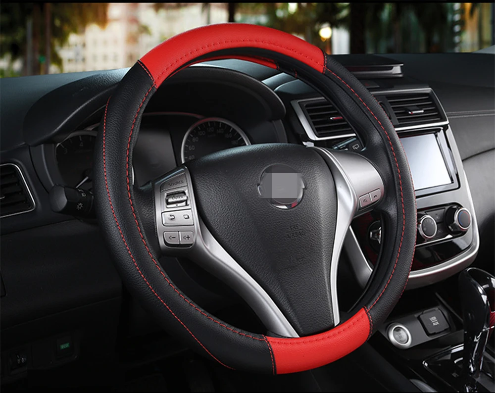 

Leather Universal Car Steering-wheel Cover 38CM Car-styling Sport Auto Steering Wheel Covers Anti-Slip Automotive Accessories
