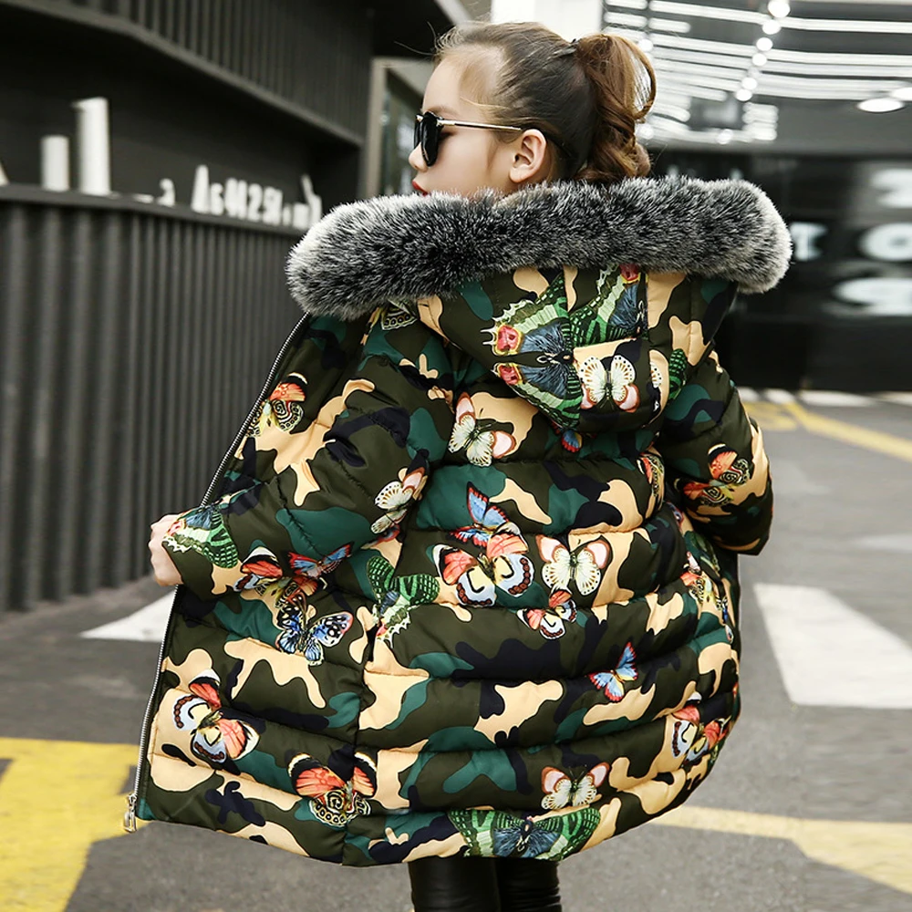 Зимнее пальто для девочек XINBAO с подкладкой камуфляжной расцветки до-20 градусов