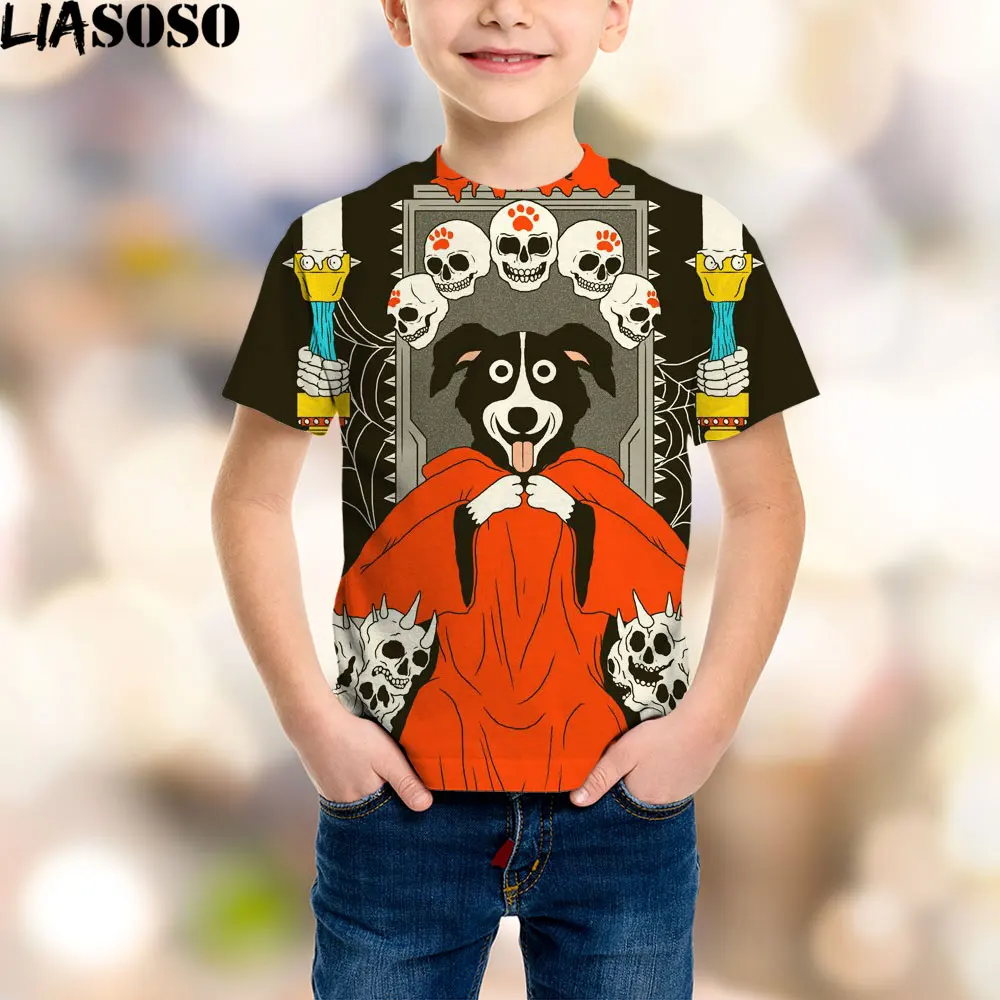 

LIASOSO 3D Print Mr Pickles Children's Short-sleeved Casual Harajuku Short Sleeve Streetwear Hip Hop Anime Satan Evil Tees Top