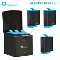 adaptom 1750mah battery for gopro hero 10 3 slots led light battery charger storage box for gopro hero 9 10 camera accessories