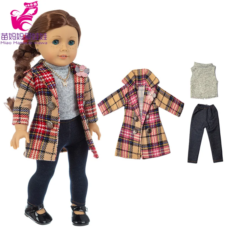 

18 Inch Girl Doll Woolen Over Coat 43 Cm Baby Doll Clothes Winter Plaid Long Jacket New Year Gift for Children Girl