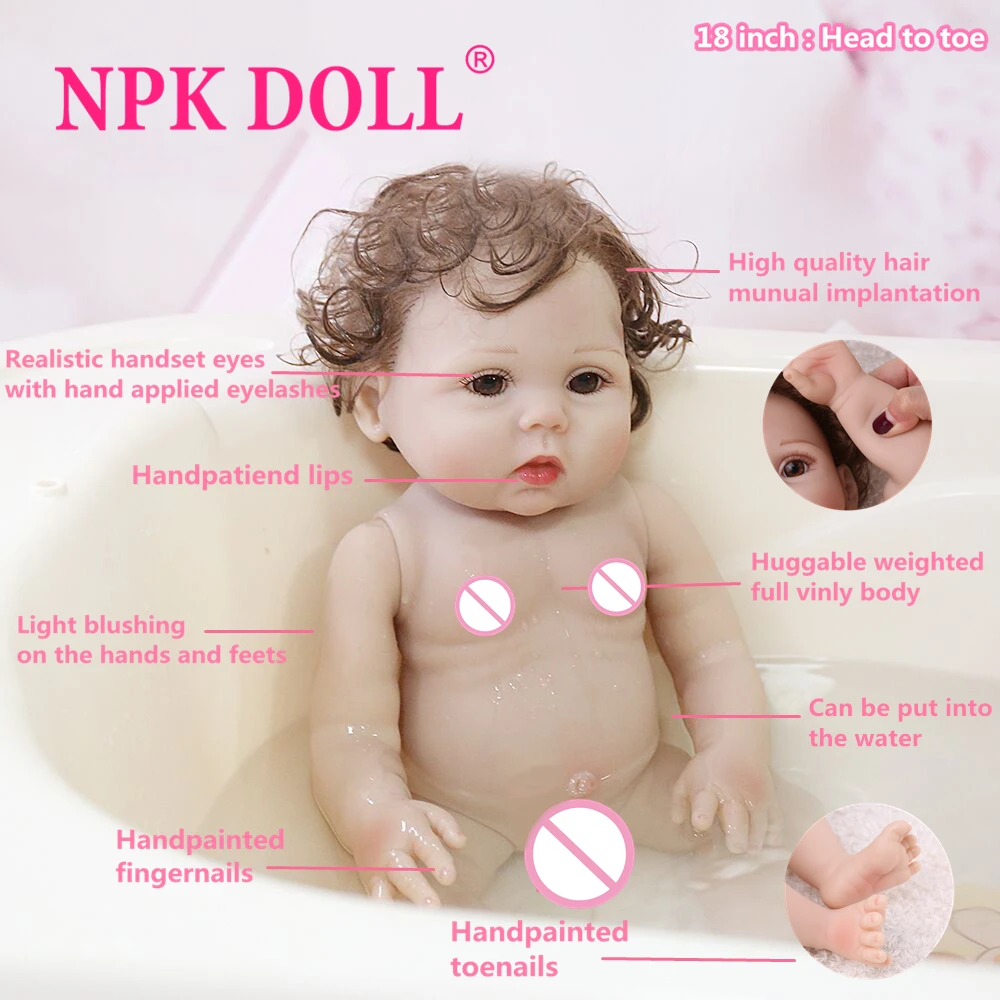 Кукла реборн NPKDOLL 48 см полностью виниловое тело реалистичные детские игрушки с