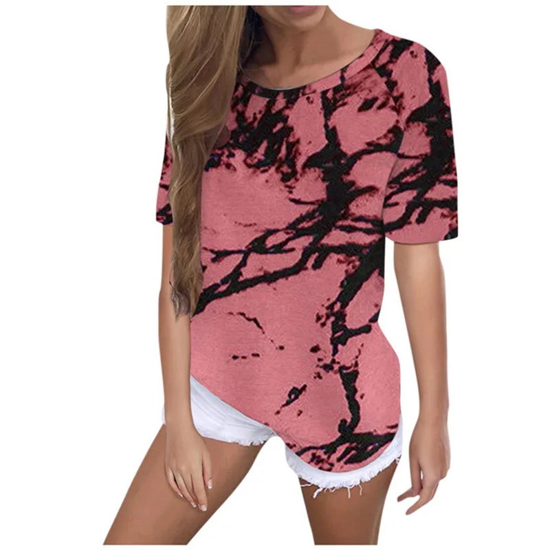 

Plus Size Women T-shirt Summer Tie Dye Print O-neck Short Sleeve Tshirt Streetwear Loose Casual Fashion European Female Tee Top
