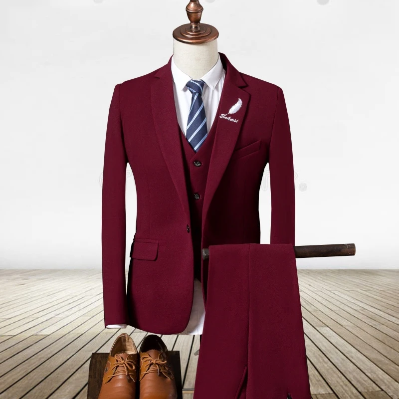 

2019 Men Suits Blazer With Pants Slim Fit Casual Jacket For Wedding Embroidery Suit Male One Button Dress Costume Homme SL1627