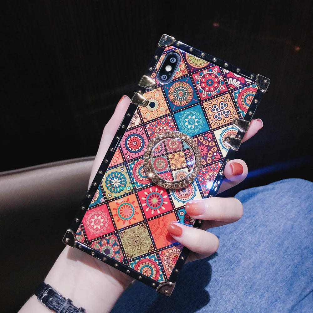 

For Samsung Note10 Plus S10e S10 Plus S9 S8 Note9 Note8 A10 A20 A30 A50 A70 M20 M30 Case Square Chinese Diamond Ring Stand Cover