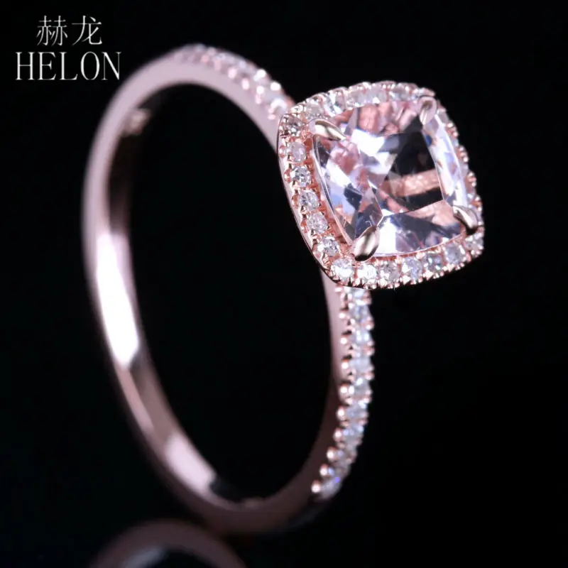 HELON Solid 18K Rose Gold Certified Cushion 0.9ct Natural morganite Diamond Engagement Wedding Women Jewelry Ring Claw Prongs | Украшения и
