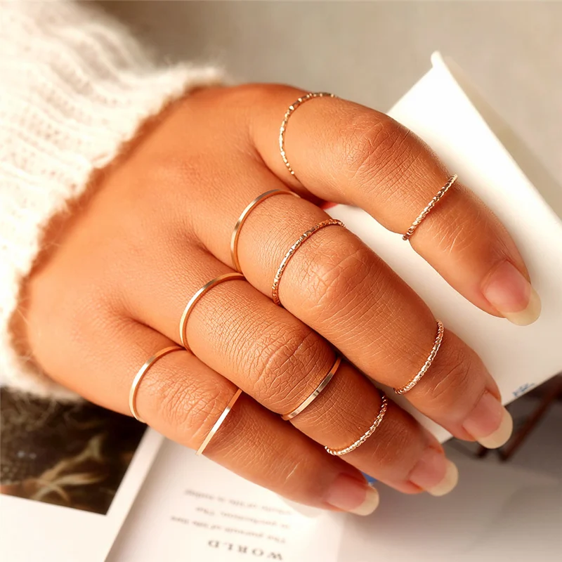 10 pcs/set Minimalist Midi Round Twist Weave Ring Set Fashion Jewelry Female Elegant Classic Knuckle Finger Rings for Women