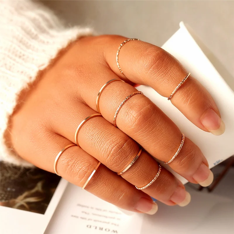 

10 pcs/set Minimalist Midi Round Twist Weave Ring Set Fashion Jewelry Female Elegant Classic Knuckle Finger Rings for Women