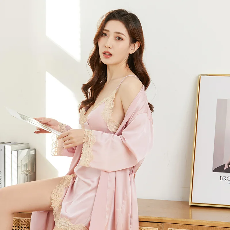 

Fiklyc 4 Pieces Female Sexy Nightwear Temptation Pajamas Sets Lace Satin Underwear Cross Straps Sleepwear Pyjamas For Women New