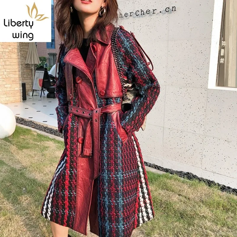 Женское пальто из натуральной овечьей кожи облегающее с поясом ветровка для