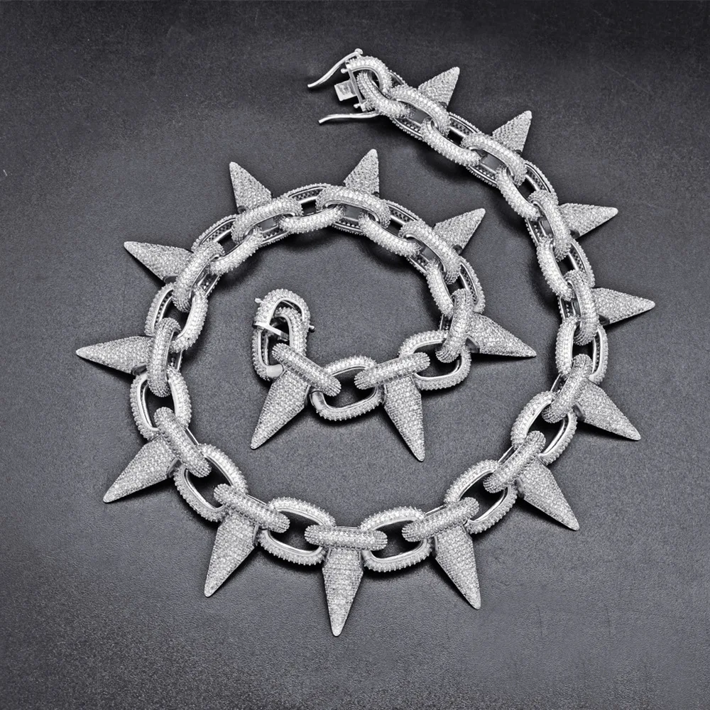 Роскошное ожерелье из циркония AAA с заклепками и шипами мужское золотого