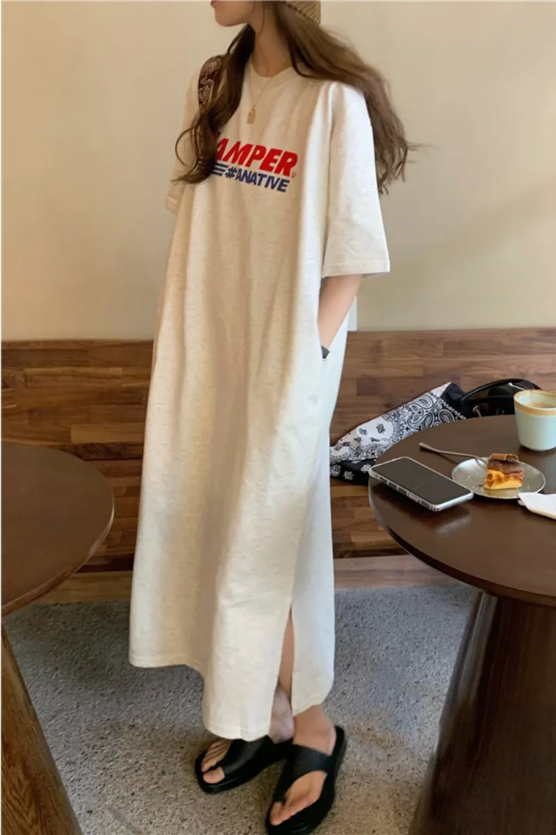 

Design Sense Minority White Long Top Women Show Thin Temperament 2021 New Summer Split T-shirt Short Sleeve Fashion