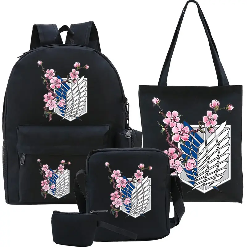 Women Backpack Anime Manga Fashion School Backpack Girl 5Pcs Attack on Titan Hand Crossbody Bag Pencil Case Package Mochila