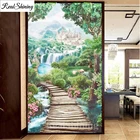 Алмазная 5D картина сделай сам, мозаика с квадратными и круглыми стразами, водопад, мост, пейзаж, 3D вышивка крестиком, T12