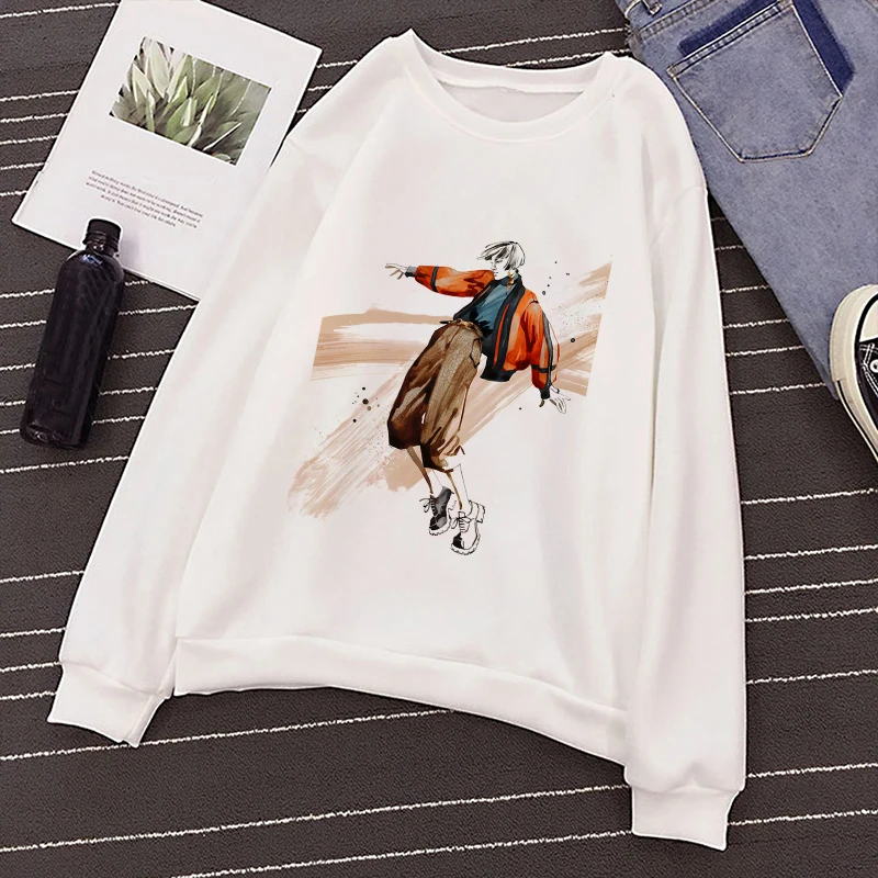 

Kpop Women White Hoodie Harajuku Vogue Sexy Lady Print Fashion Casual Long Sleeved Oneck Pullover Sweatshirt Female Streetwear