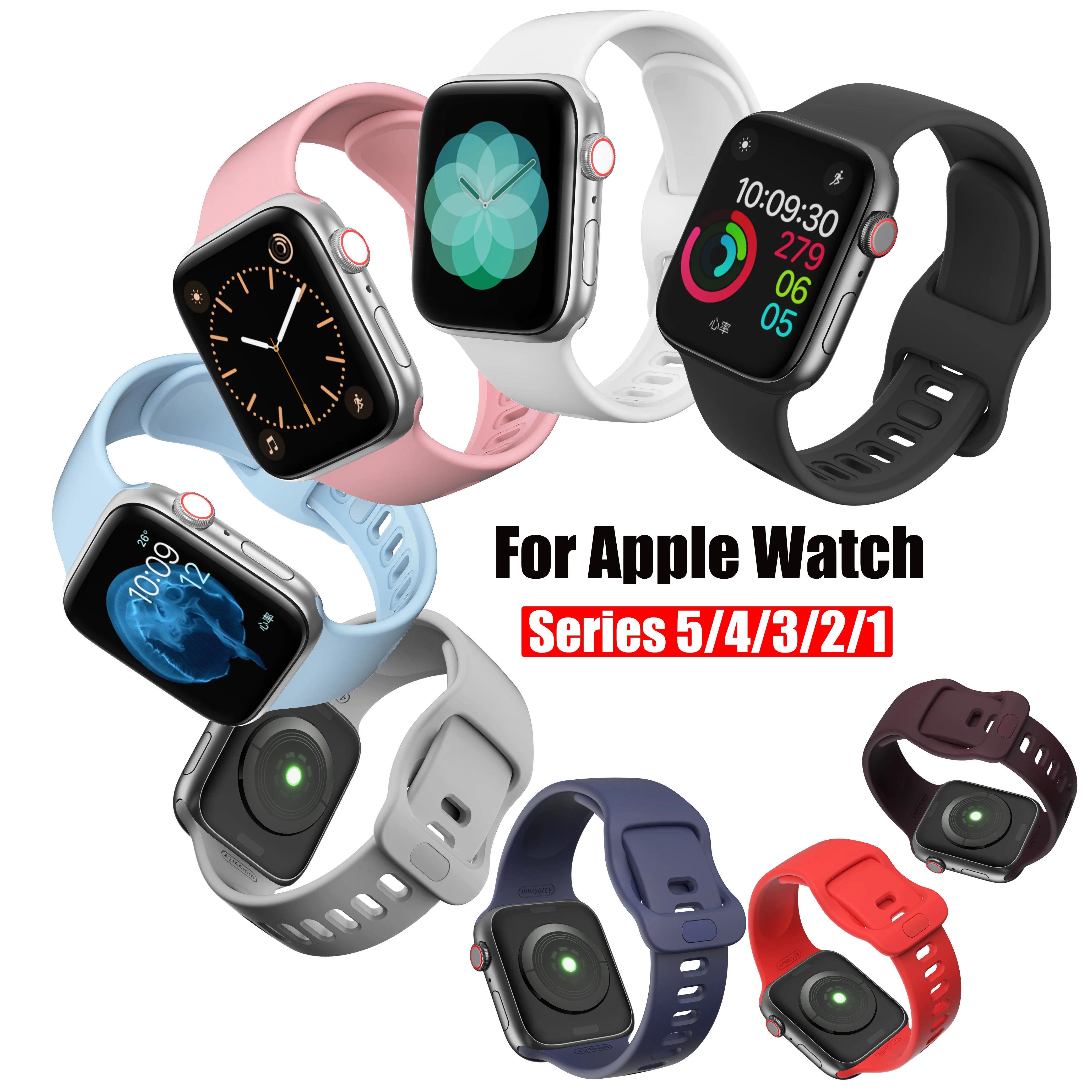 Ремешок силиконовый для Apple Watch 5 4 3 2 1 спортивный сменный резиновый браслет iWatch 44