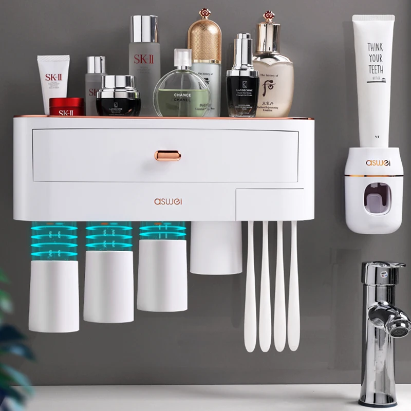 Bathroom Accessories Magnetic Inverted Adsorption Toothbrush Holder Wall Mounted Toothpaste Dispenser Squeezer Storage Rack | Дом и сад