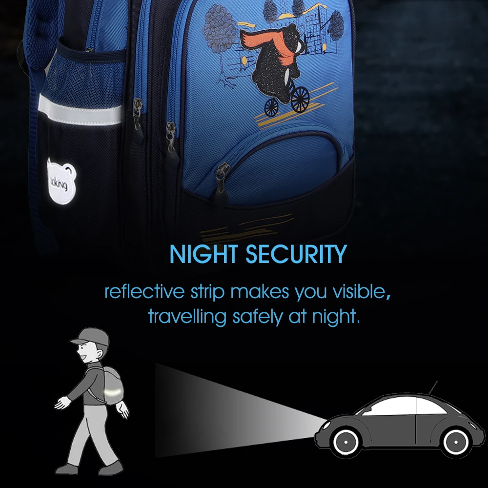 Aoking Kids School Bag Safe Boys Spacious Waterproof Printing Cute Animal Backpacks For Children Reflective Casual Daypack