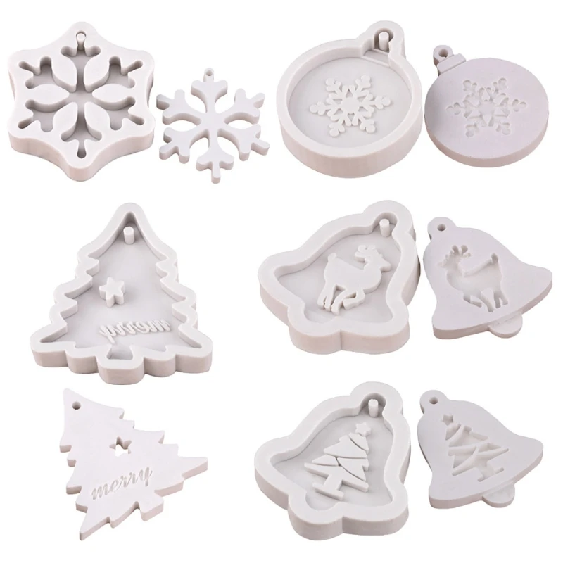 

5Pcs Epoxy Resin Mold Christmas Tree Elk Snowflake Pendant Casting Silicone Mould for DIY Crafts Jewelry Keychain Making XXFD