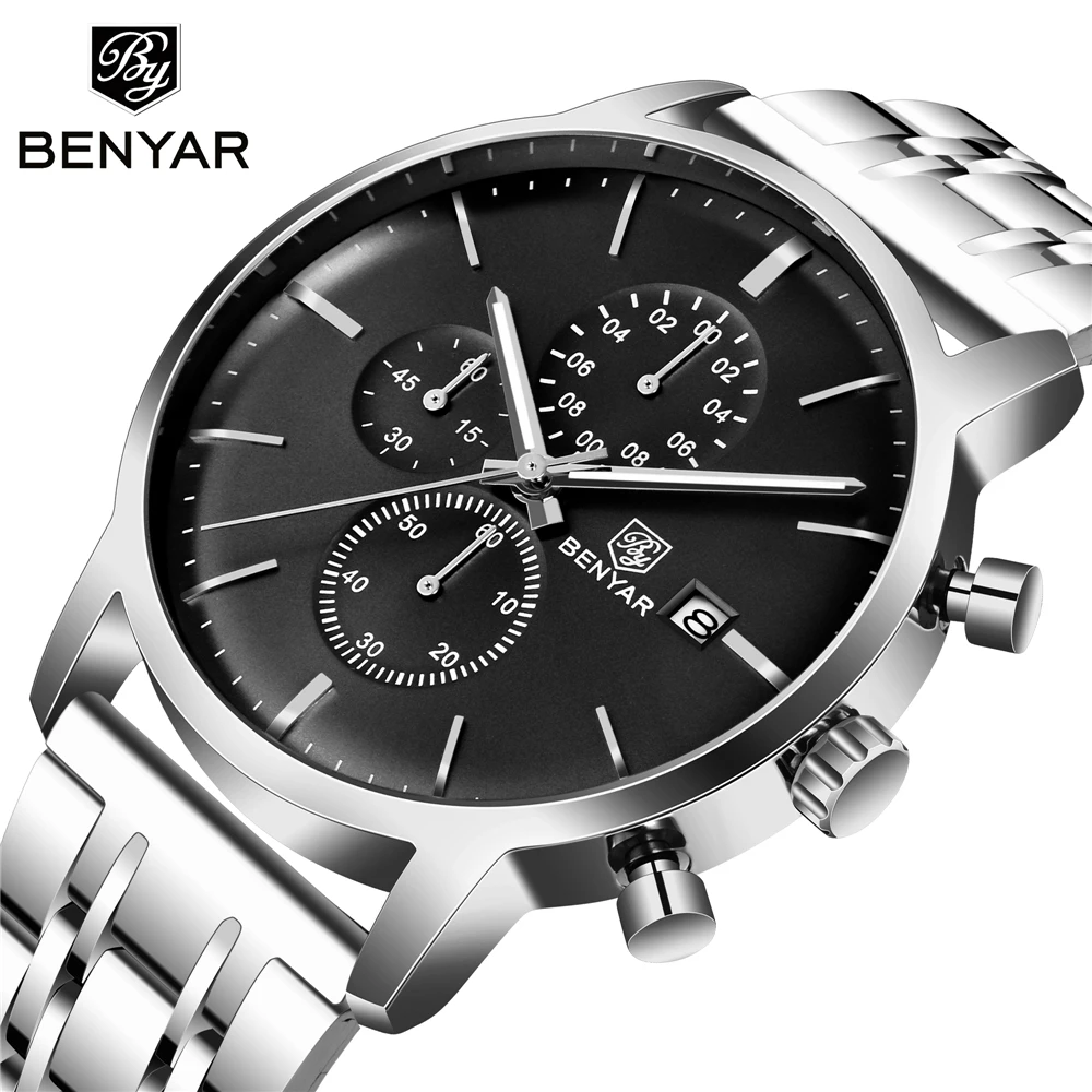 

BENYAR 2019 New Men Watch Business Full Steel Quartz Top Brand Luxury Casual Waterproof leather Sports Male Wristwatch Relogio