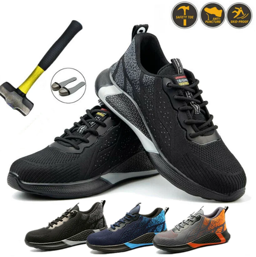 

Men's and women's safety work shoes, light boots with puncture-proof steel toe cap, safe and breathable men's shoes