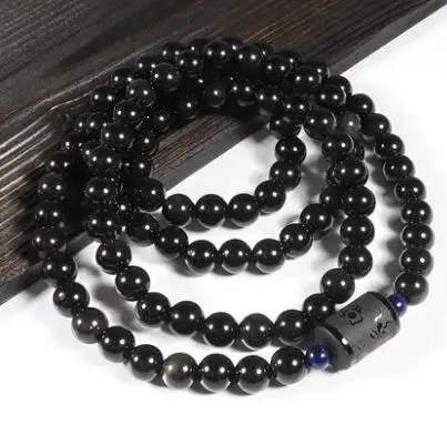 Браслет из черного обсидиана с драконом Феникс браслет камня бусинами для женщин