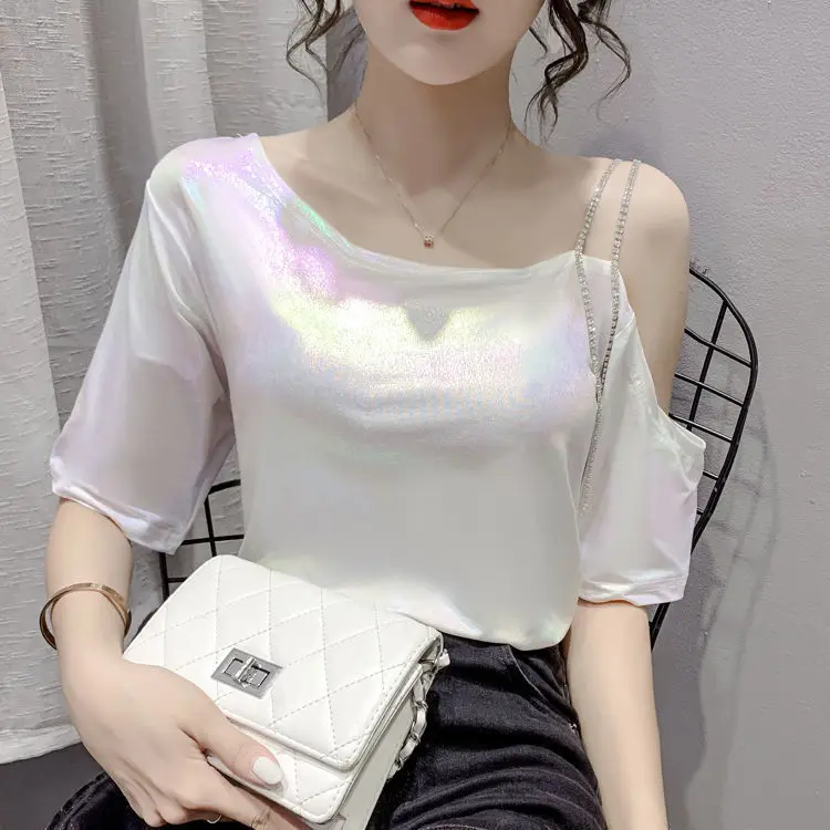 

Blouse Women Sexy Oblique Shoulder Short-Sleeved Shirts Women's Loose Top for Summer 2020 Blusas Ropa De Mujer