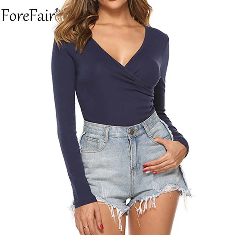 Женское хлопковое боди с длинным рукавом V-образным вырезом | Женская одежда