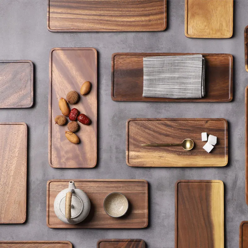Прямоугольный деревянный поднос для чая Musowood из акации сервировочный столик