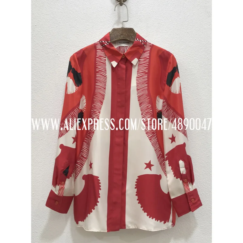 

Noble Elegant Temperament Twill Silk Print Fashion All-match Shirt Tonle High Quality Ladies' Shirt