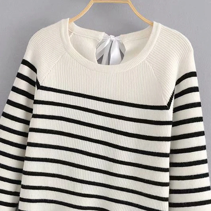 GOPLUS Clothing Women's Sweater jumper Striped Back Bow Tie Pullovers Sweaters For Women Chompas Para Mujer Pull Femme C8086 | Женская