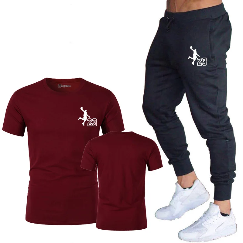 

Hot-Selling Summer T-Shirt Pants Set Casual Brand Fitness Jogger Pants T Shirt Hip Hop Fashion Men's Tracksuits