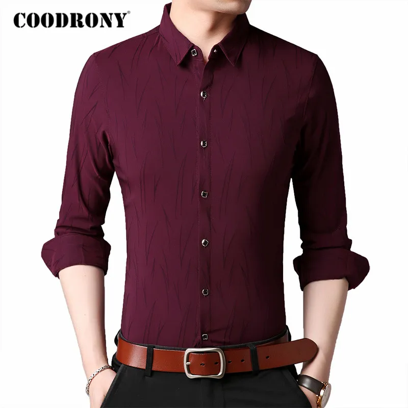 Мужская хлопковая рубашка COODRONY Повседневная деловая с длинными рукавами и